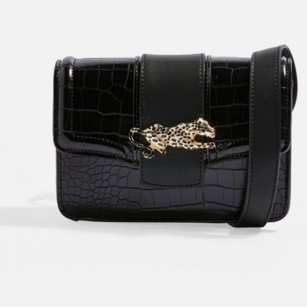 Topshop Black Croc-Embossed Travel Bag-NWT - Picture 4 of 6